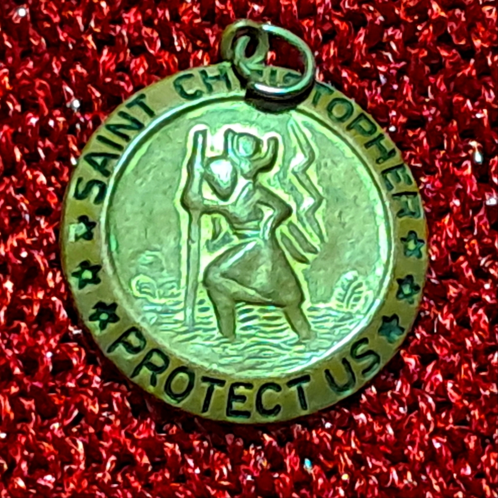 Vintage 14K GOLD FILLED Signed Saint Christopher Protect Us Pendant